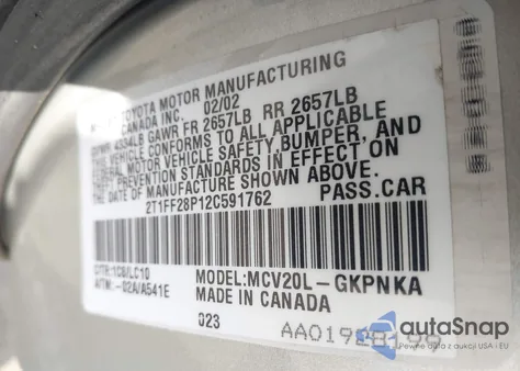 2002 Toyota Camry Solara Sle V6 from USA, damaged, VIN 2T1FF28P12C591762